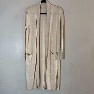 LOFT Cream Wool Blend Long Open Front Cardigan Sweater